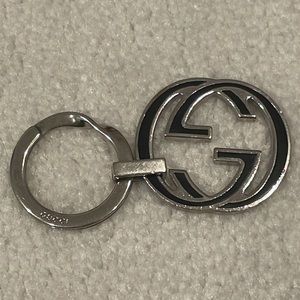 GUCCI Classic GG Key Ring Silver w/Black Enamel Inlay Jewelry Pouch included